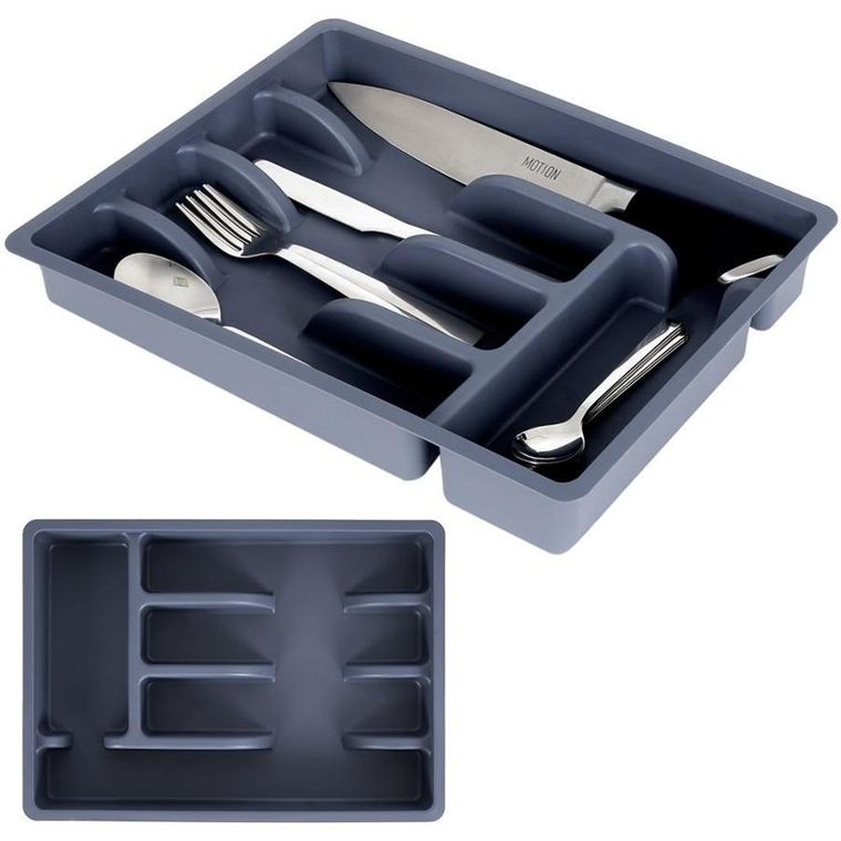 Vilde, organizer na sztućce do szuflady, szary, 5 przegródek, 36-25,5-5,5 cm