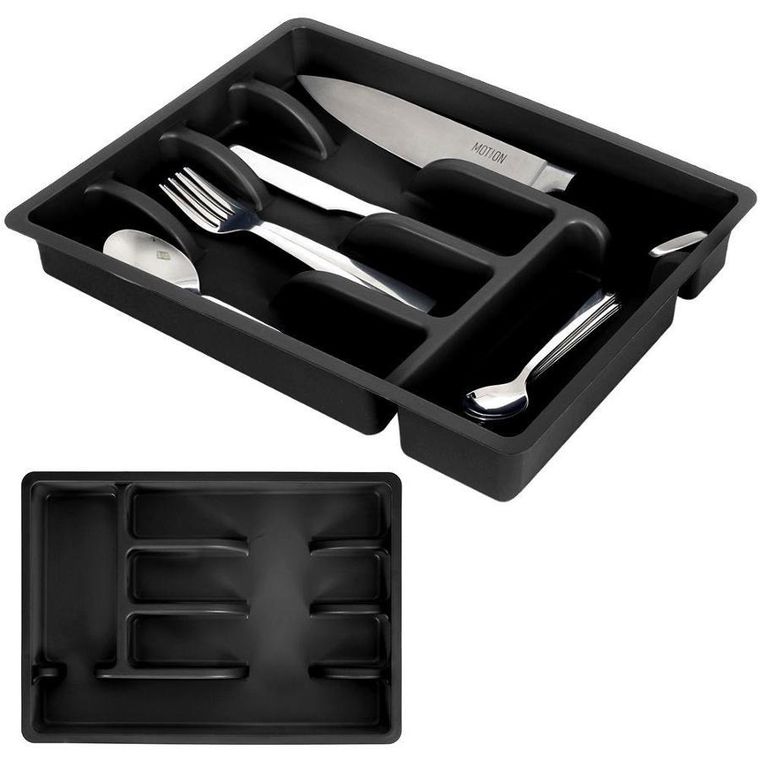 Vilde, organizer na sztućce, wkład do szuflady, czarny, 36-25,5-6 cm