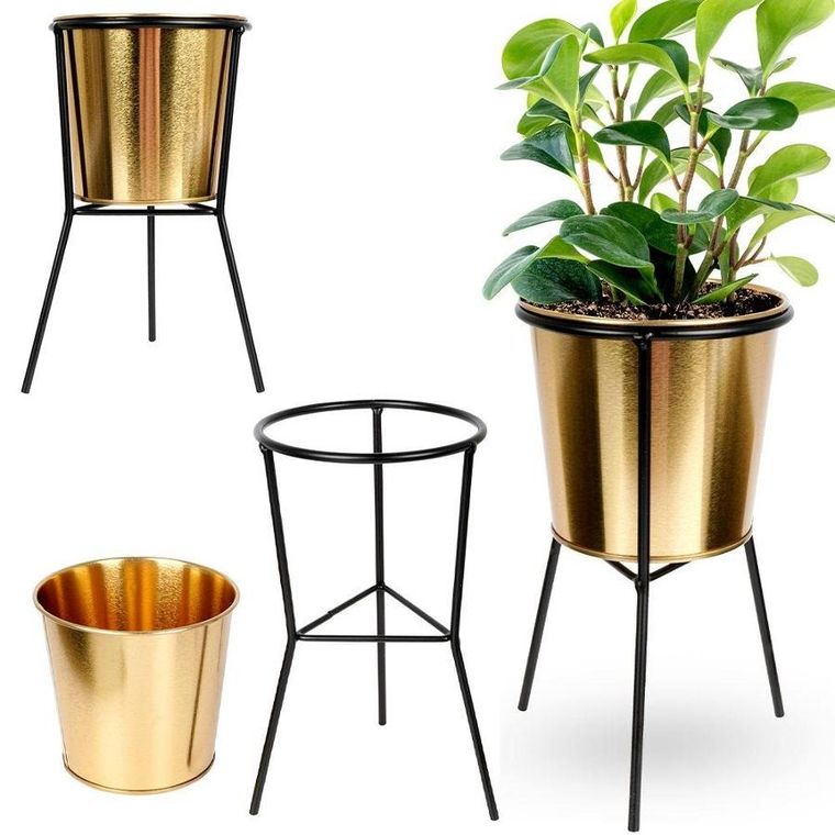 Vilde, osłonka doniczka, na stojaku, metalowa, złota, 20 cm