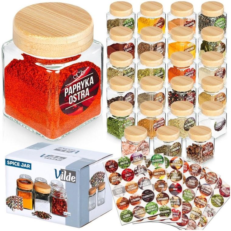 Vilde, pojemnik na przyprawy, szklany, 100 ml, 24 szt. + 90 naklejek
