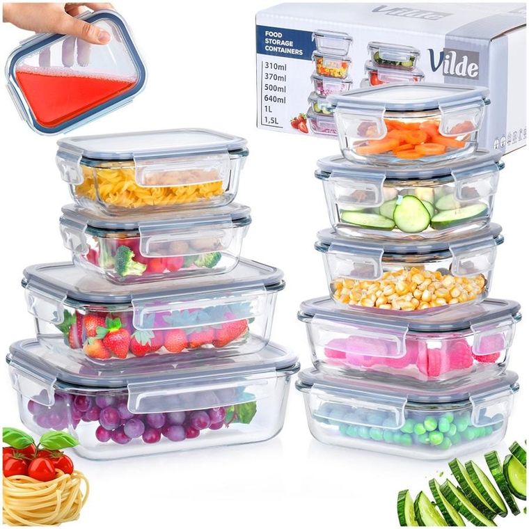 Vilde, pojemniki na żywność, szklane z pokrywką i uszczelką, 9 szt.