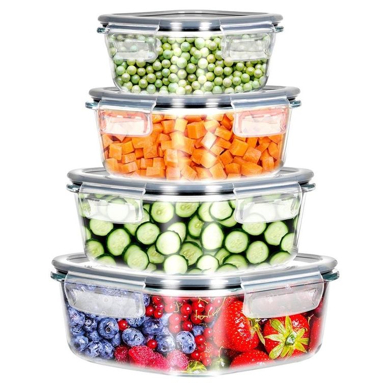 Vilde, pojemniki na żywność szklane z pokrywką i uszczelką, kwadratowe, 4 szt.