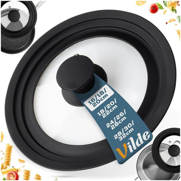 Vilde, pokrywka szklana silikonowa, uniwersalna, 16/18/20 cm