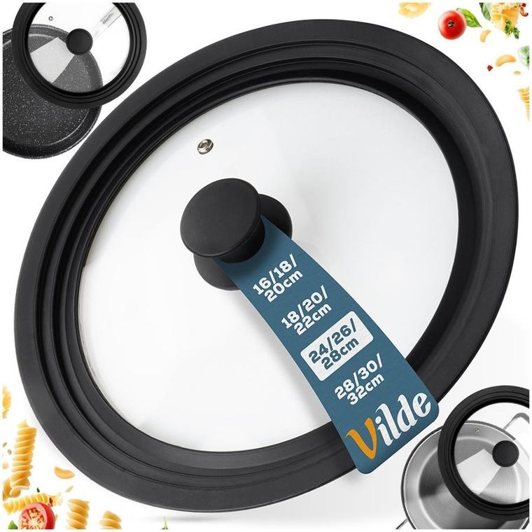 Vilde, pokrywka szklana silikonowa, uniwersalna, 24/26/28 cm