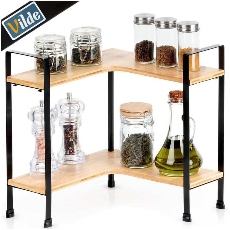 Vilde, półka kuchenna, drewniana, narożna, 2-poziomowa, 29,5-29,5-33,5 cm