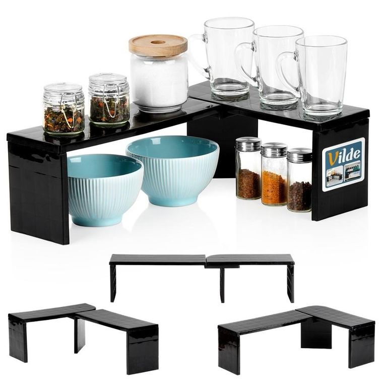 Vilde, półka kuchenna, narożna, czarna, 47-32-15,5 cm