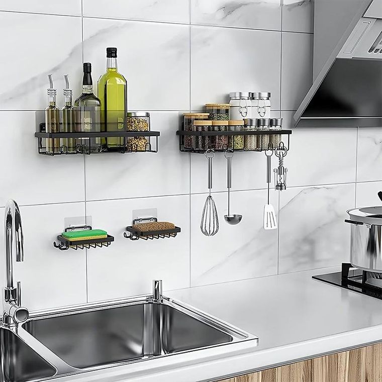 Vilde, półka pod prysznic, metalowa czarna, 4 szt.