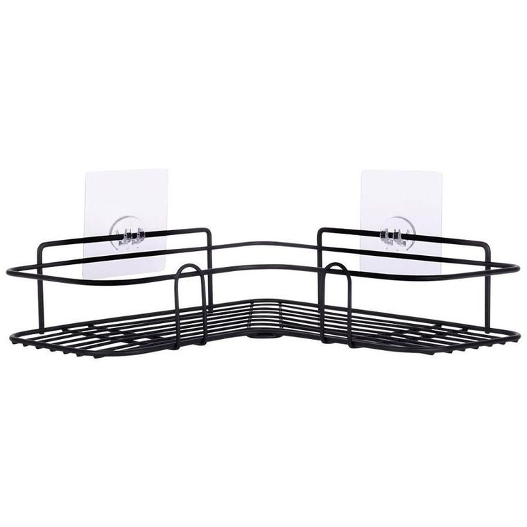 Vilde, półka pod prysznic, metalowa czarna, przyklejana, 26.5-26.5-6.5 cm