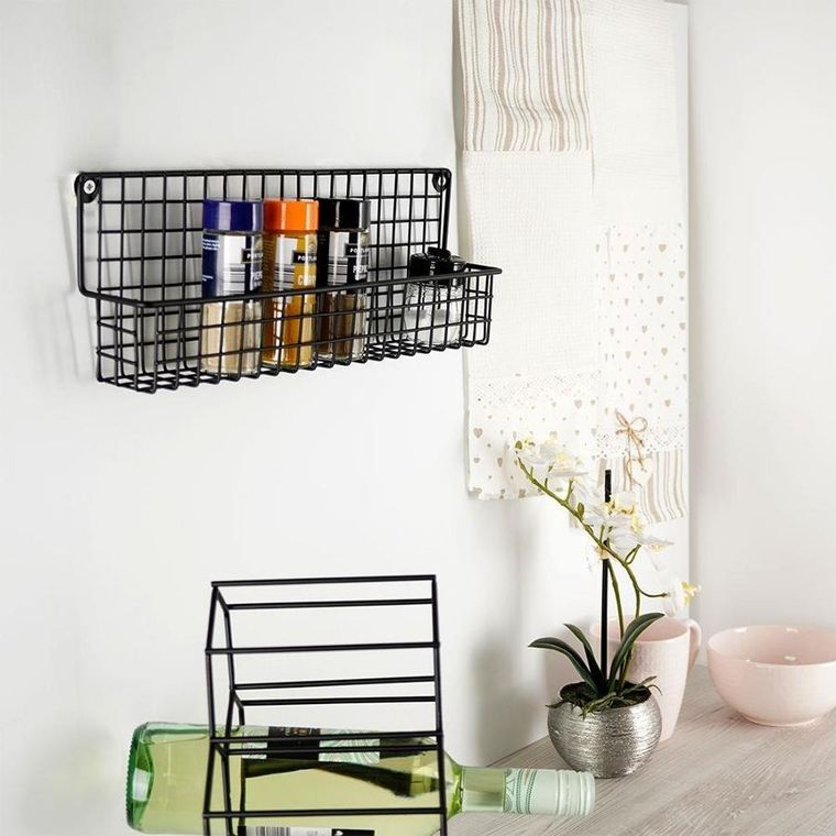 Vilde, półka ścienna na przyprawy, metalowa, czarna loft, 39.5-6.5-14 cm