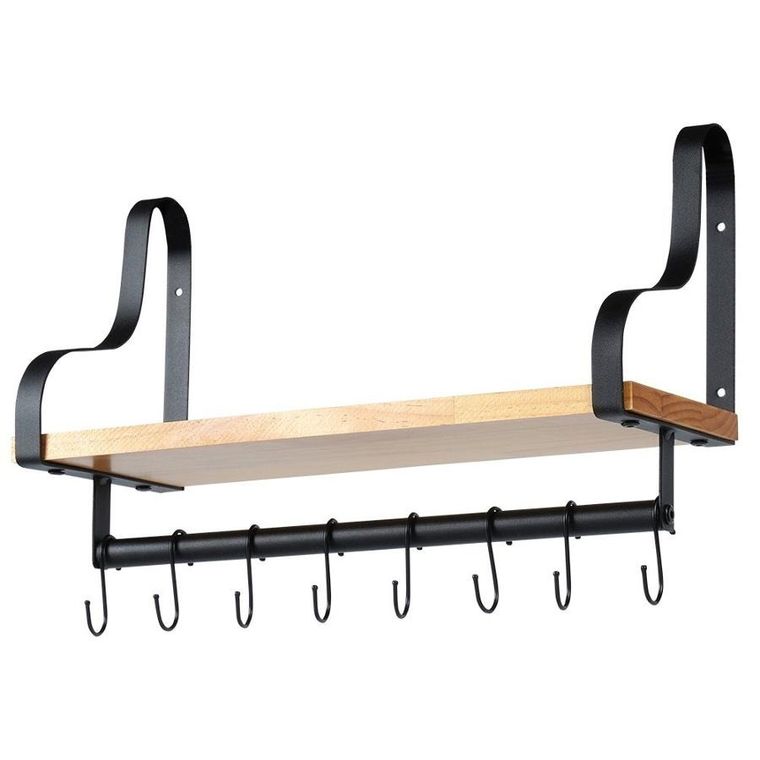 Vilde, półka ścienna z relingiem i haczykami, drewniana, 43-18-26 cm
