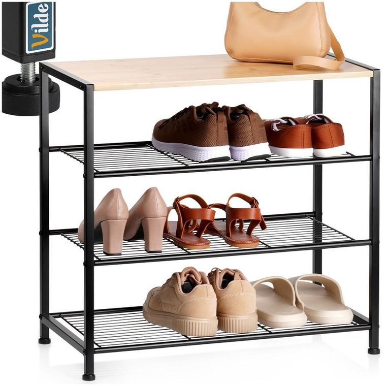 Vilde, regał na buty, 4-poziomowy, metalowy, czarny, 60-30-57 cm