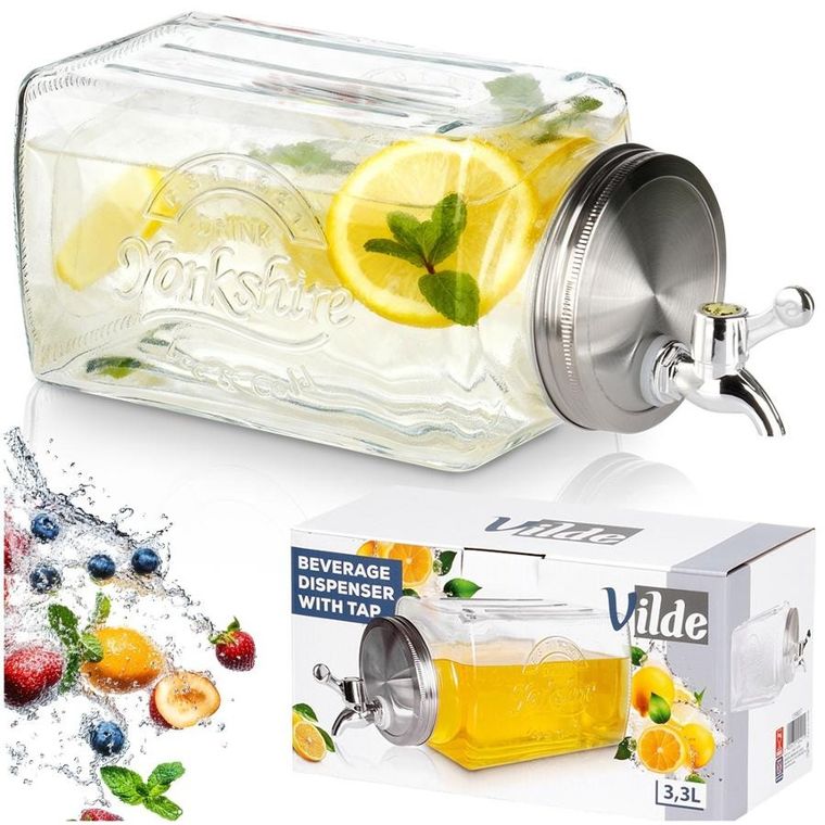 Vilde, słój do napojów z kranikiem, szklany, do lodówki, 3,3l