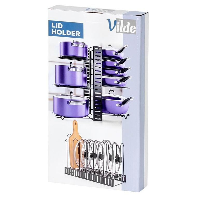 Vilde, stojak na garnki, patelnie i pokrywki, metalowy, czarny