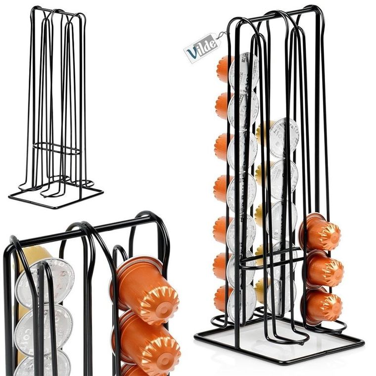 Vilde, stojak na kapsułki do kawy, nespresso, metalowy, czarny, 30 cm