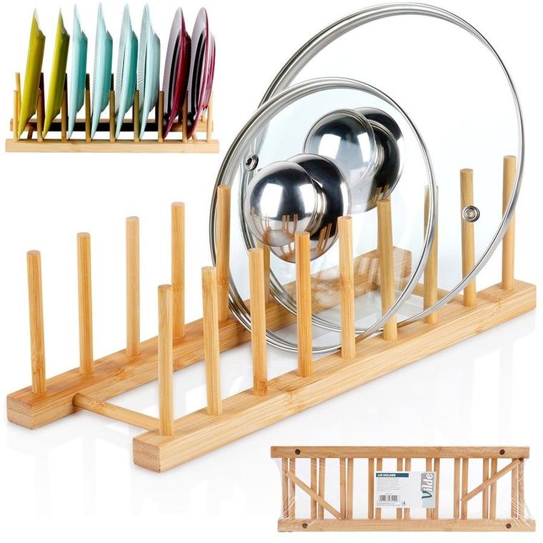 Vilde, stojak na pokrywki i talerze bambusowy, 34.5-12-12 cm