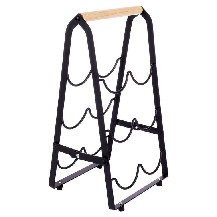 Vilde, stojak na wino, metalowy czarny, 6 butelek, 21-38 cm