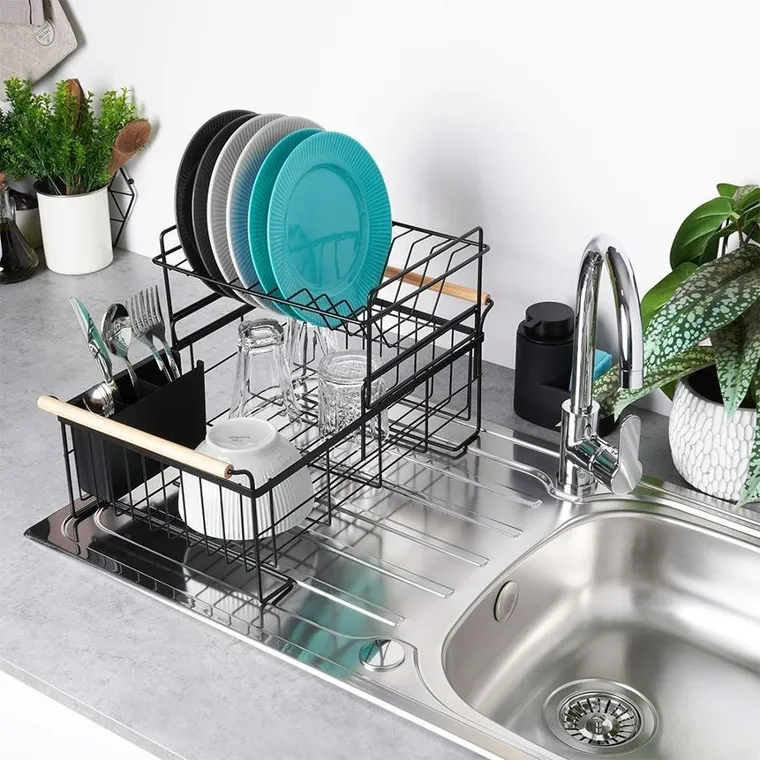 Vilde, suszarka na naczynia, czarna dwupoziomowa, 48-29-28.5 cm