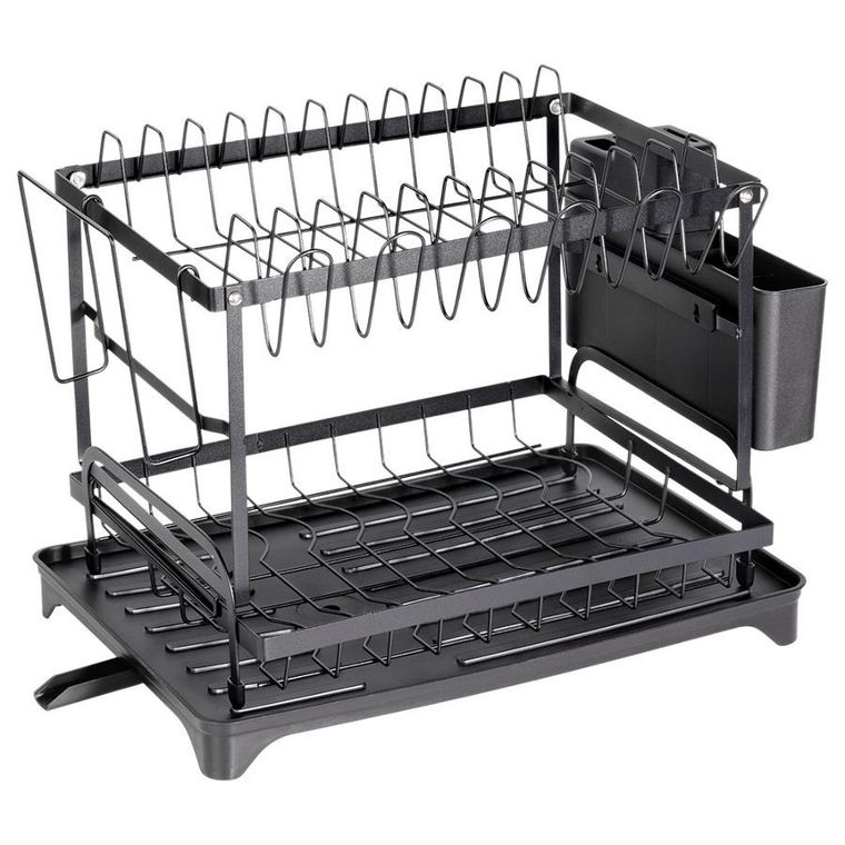 Vilde, suszarka na naczynia, metalowa, czarna, 2-poziomowa, 42-29-36,5 cm