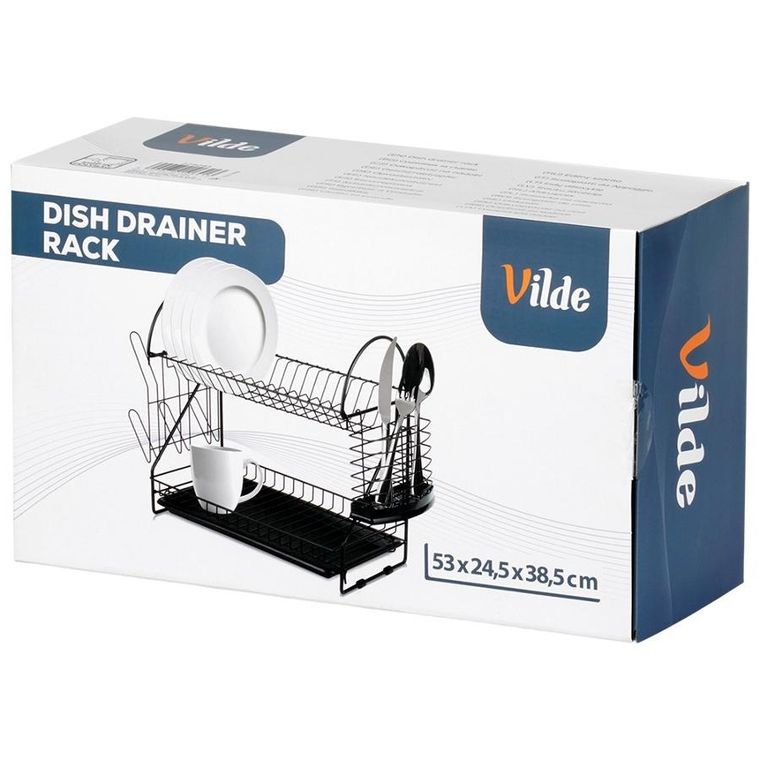 Vilde, suszarka na naczynia, metalowa, czarna, 2-poziomowa, 53-24-38,5 cm