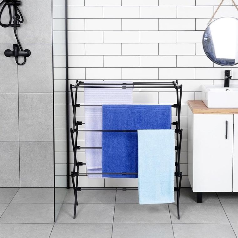 Vilde, suszarka na pranie, metalowa, czarna pionowa rozsuwana, 47-78-94 cm