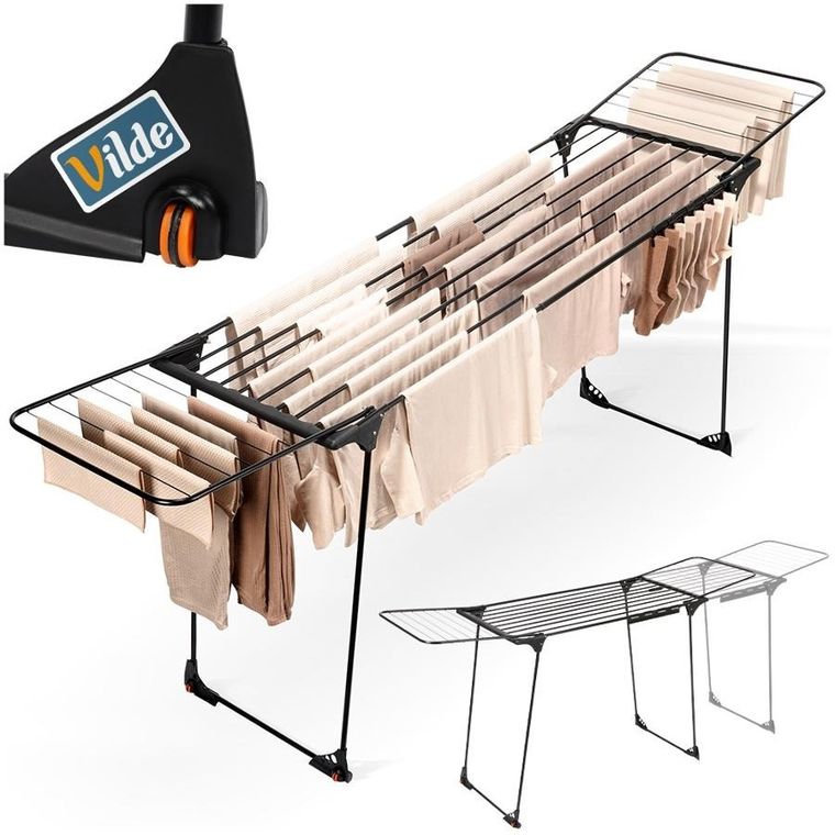 Vilde, suszarka na pranie, metalowa, czarna rozsuwana XXL, 204-260-56-103 cm