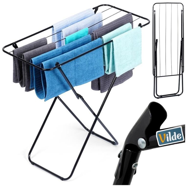 Vilde, suszarka na pranie metalowa, czarna składana 93-43-88 cm