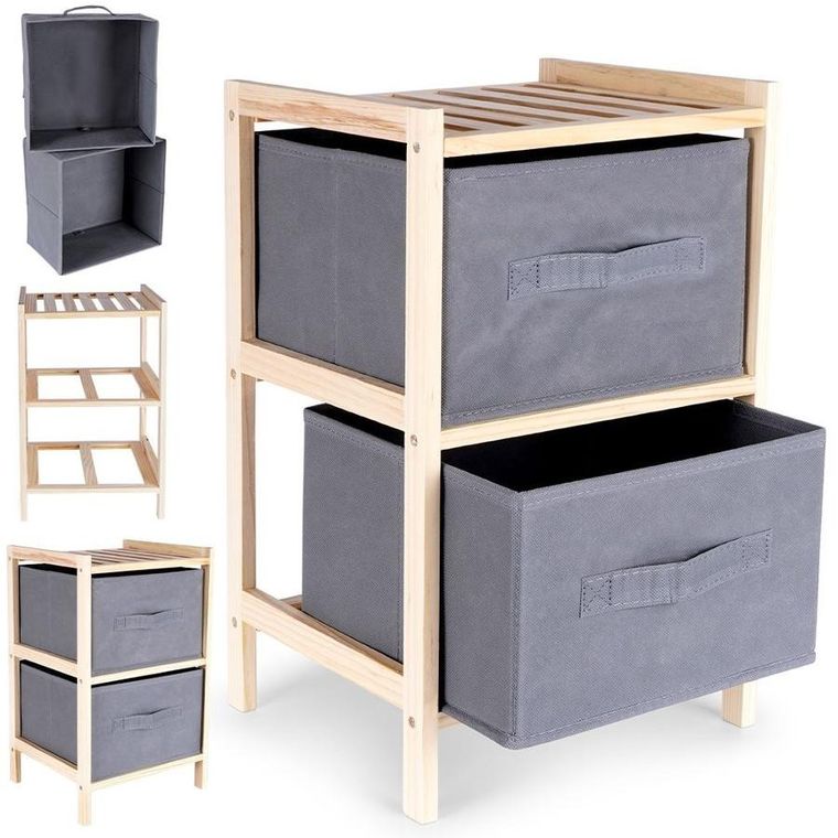 Vilde, szafka drewniana szara z dwoma szufladami, 46 cm