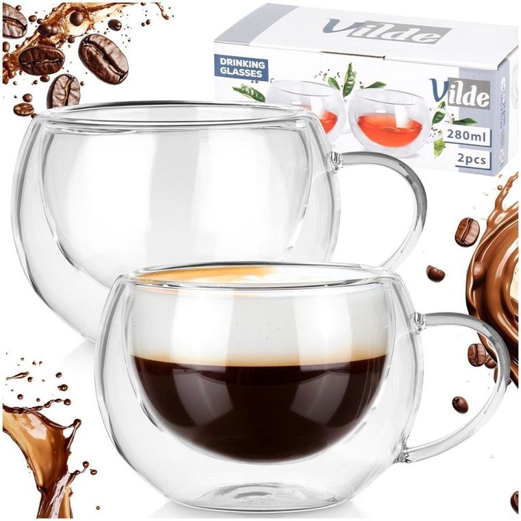 Vilde, szklanki termiczne z podwójną ścianką, do kawy i herbaty, 280 ml, 2 szt.