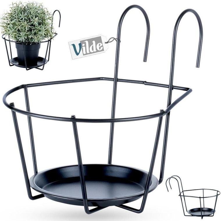 Vilde, uchwyt balkonowy na doniczkę, metalowy, czarny