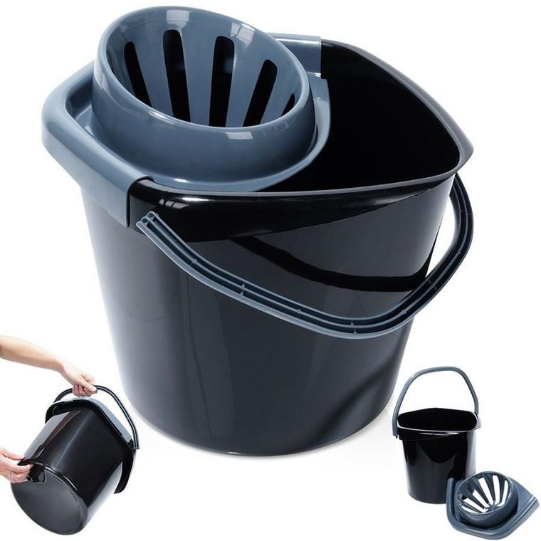 Vilde, wiadro do mopa z wyciskaczem, plastikowe, czarne, 10l