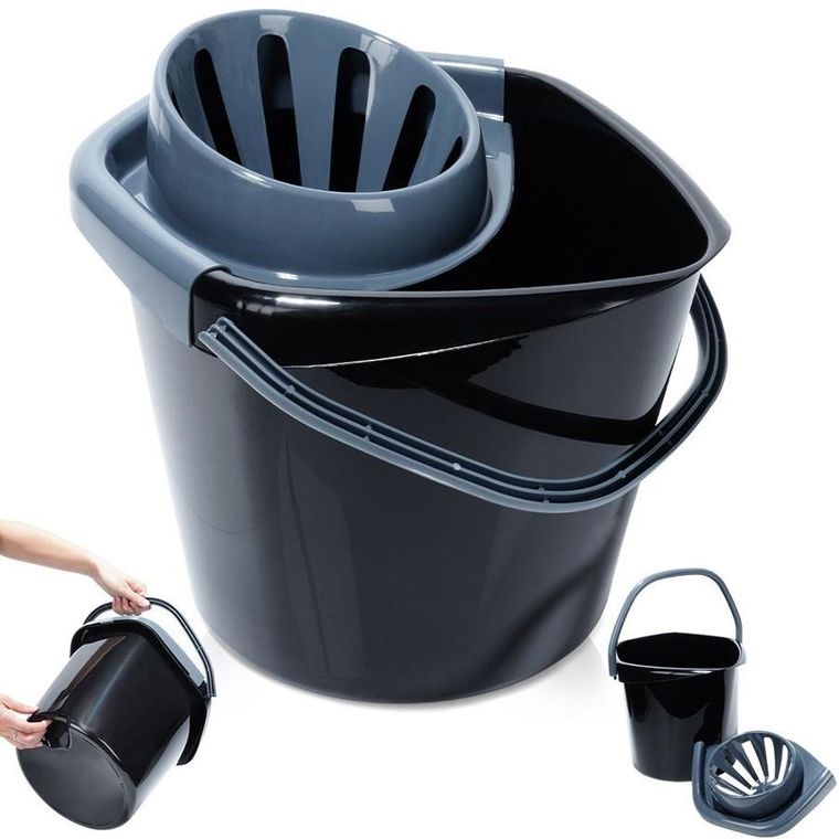 Vilde, wiadro do mopa z wyciskaczem, plastikowe, czarne, 14l