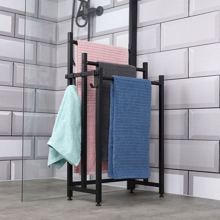 Vilde, wieszak na ręczniki stojący, metalowy, czarny