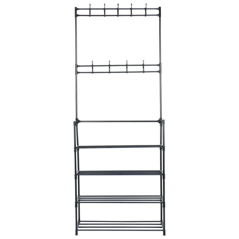 Vilde, wieszak na ubrania z regałem na buty, metalowy, czarny, 57-28-156 cm