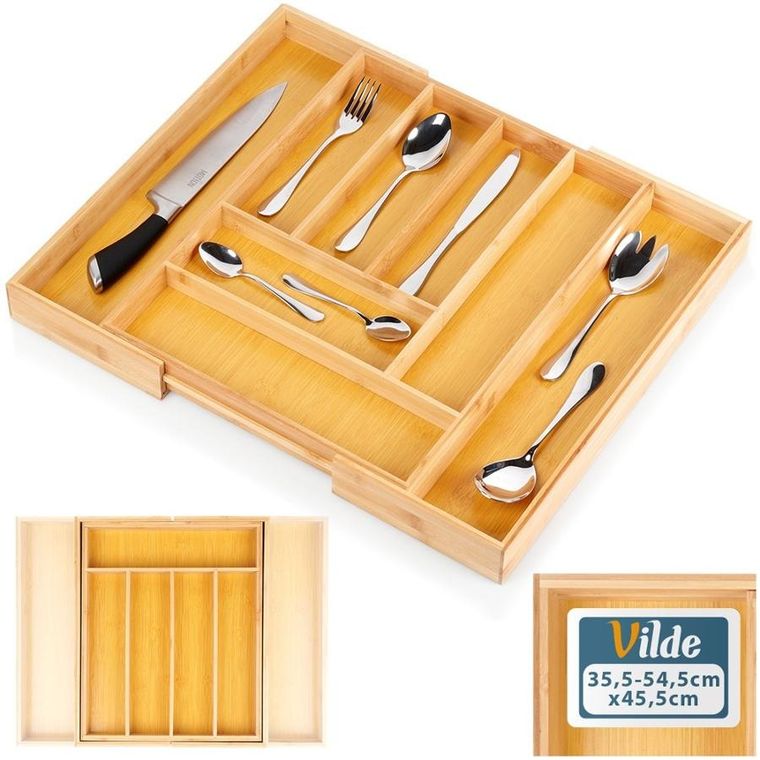 Vilde, wkład na sztućce do szuflady, rozsuwany, bambusowy, 35,5-54,5-45,5 cm