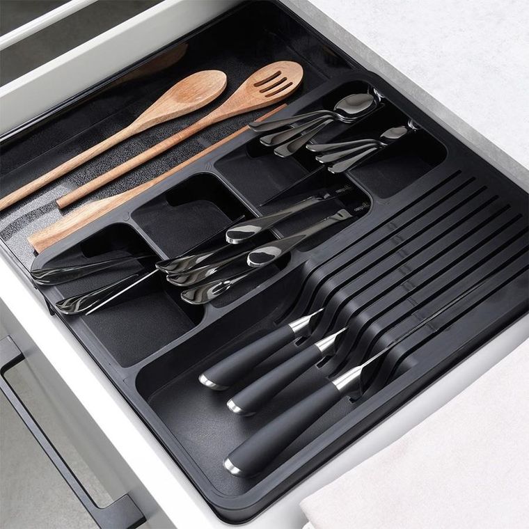 Vilde, wkład na sztućce do szuflady, rozsuwany, czarny 40-31 cm