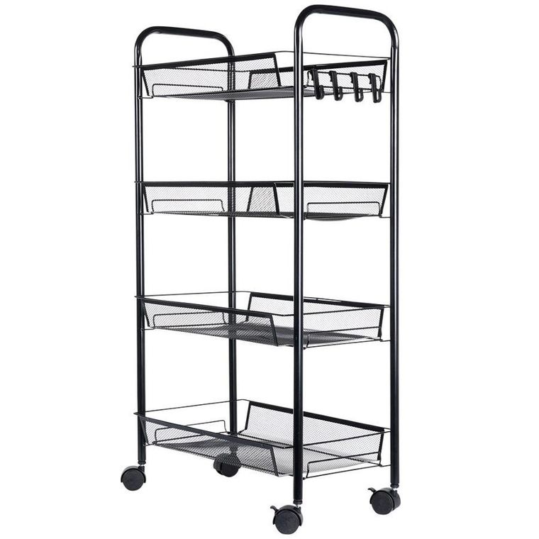 Vilde, wózek do przechowywania, metalowy czarny, 4-poziomowy