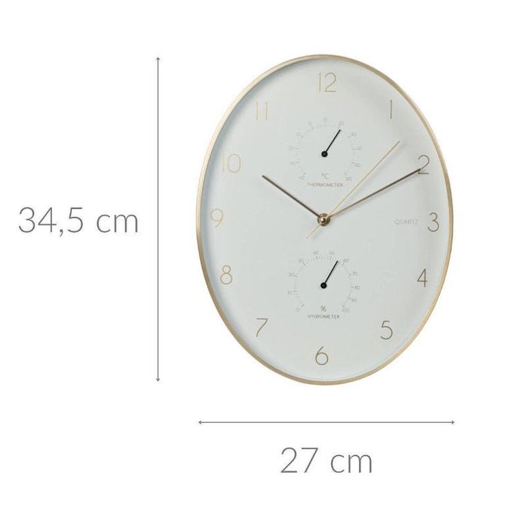 Vilde, zegar ścienny biały złoty, z termometrem higrometrem, 27-34.5 cm