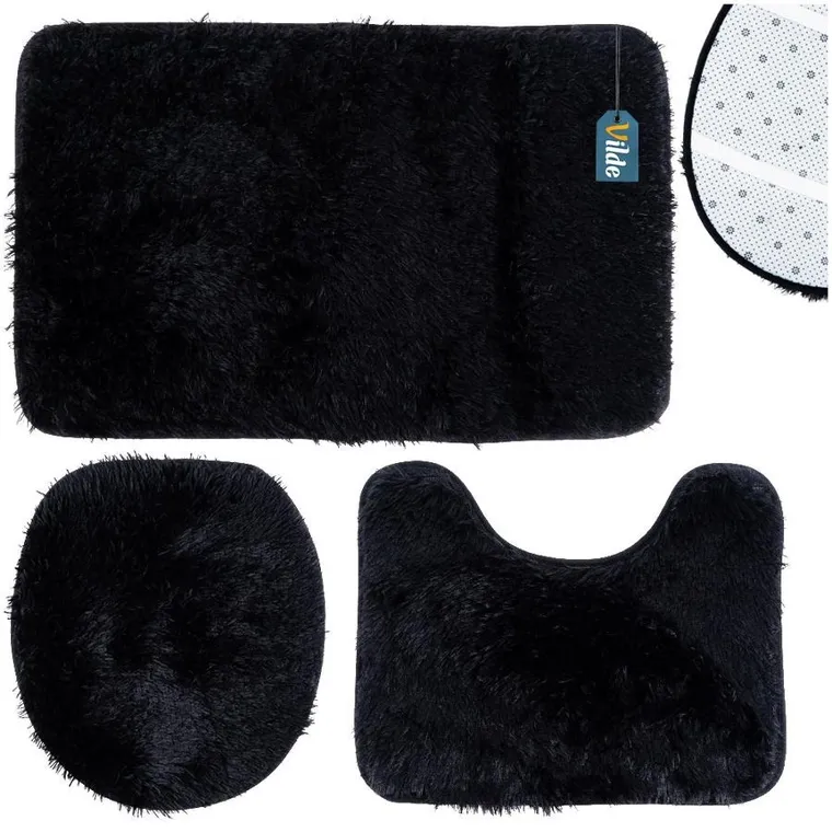 Vilde, Zestaw dywaników łazienkowych, czarny, 3 elementy