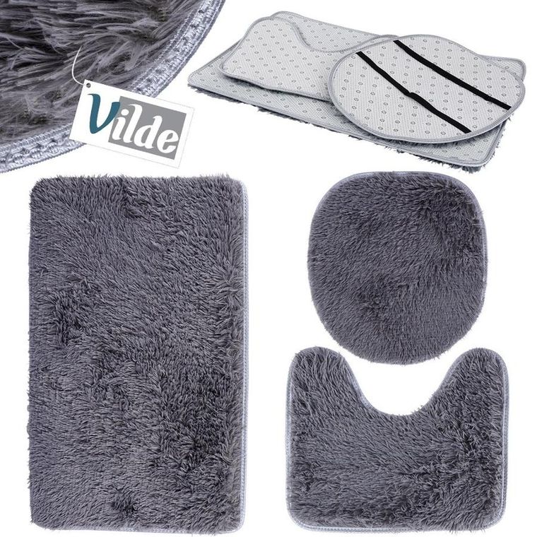 Vilde, zestaw dywaników łazienkowych, szary, 3 elementy