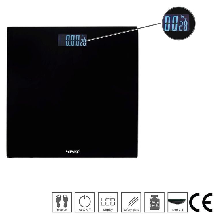 Waga łazienkowa led, 28-28 cm, czarna