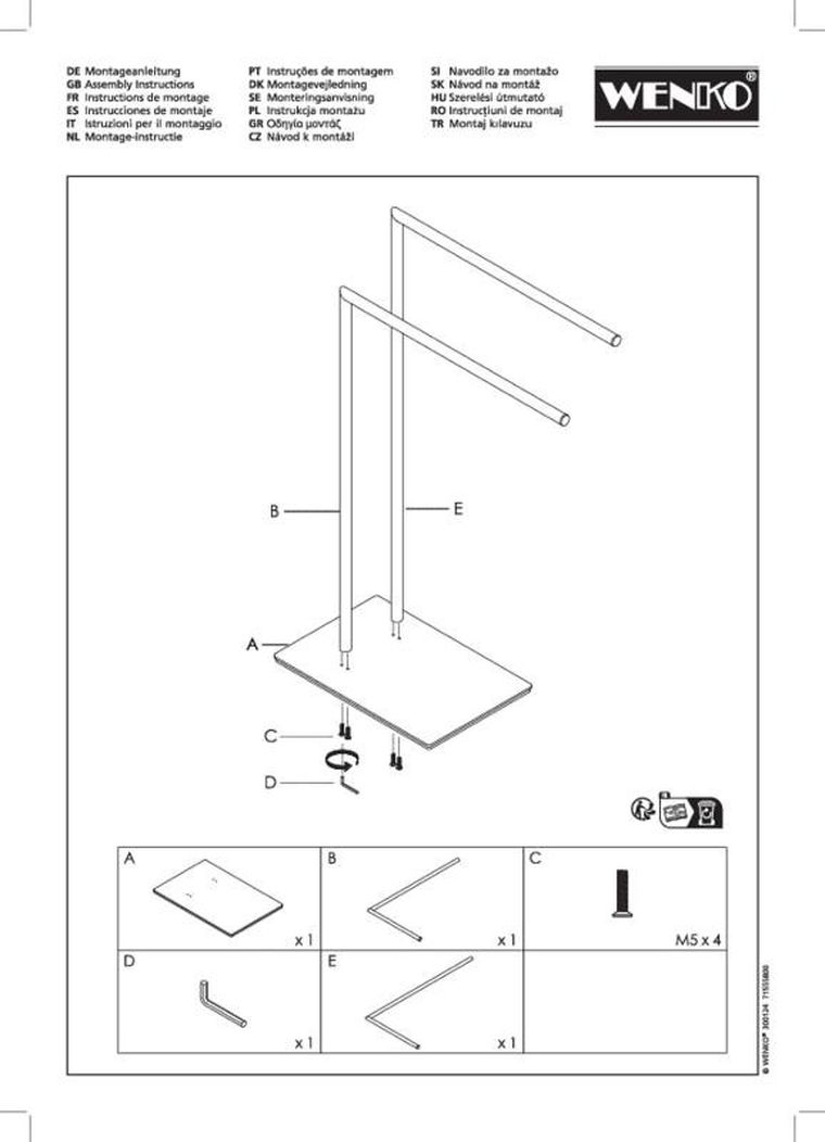 wenko, metalowy wieszak na ręczniki recco, dwuramienny