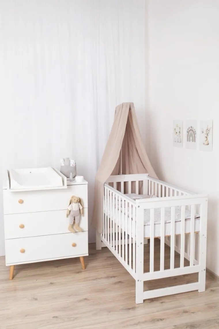 Yoonco, IWI, łóżeczko drewniane z barierką, beż