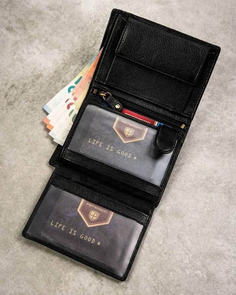 Zestaw: Portfel, Brelok, czarny, skórzany, RFID, Peterson