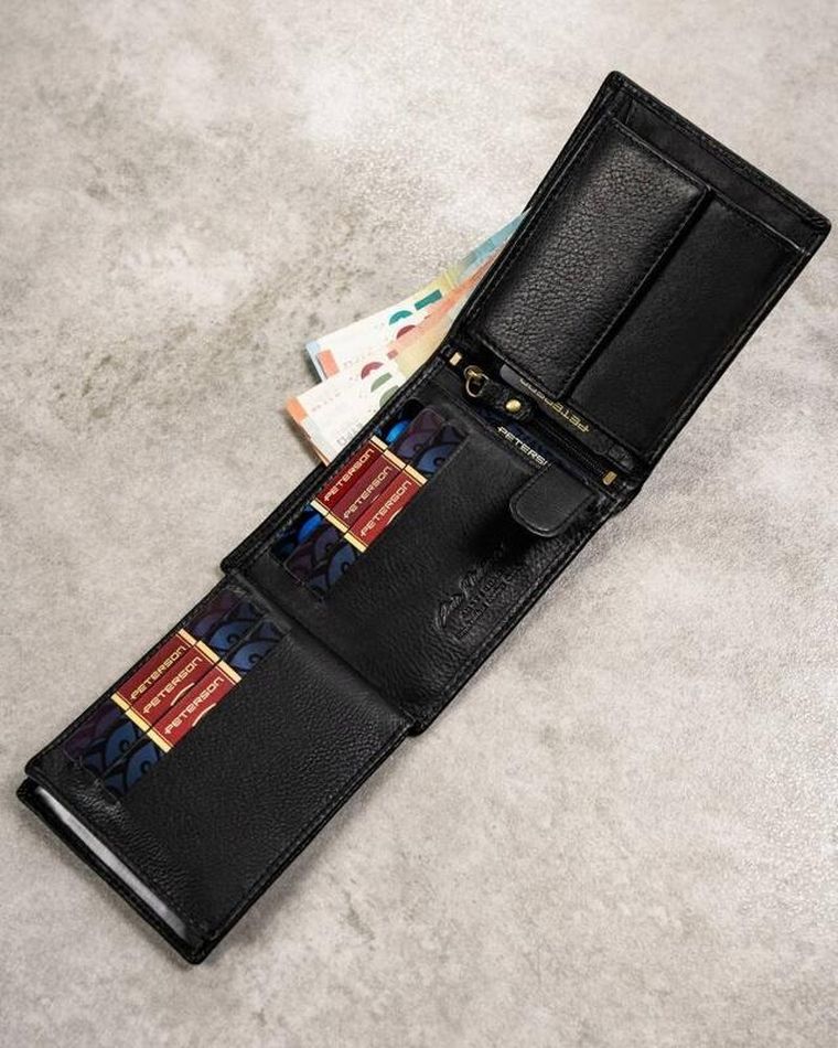 Zestaw: Portfel, Brelok, czarny, skórzany, RFID, Peterson