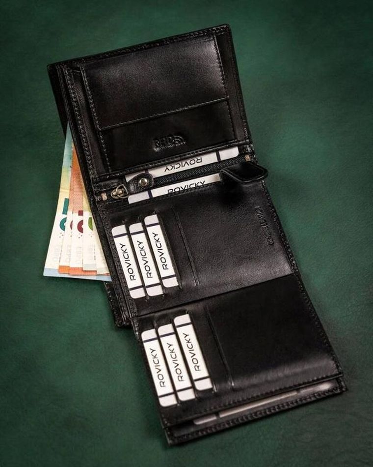 Zestaw: Portfel, Brelok, czarny, skórzany, RFID, Rovicky