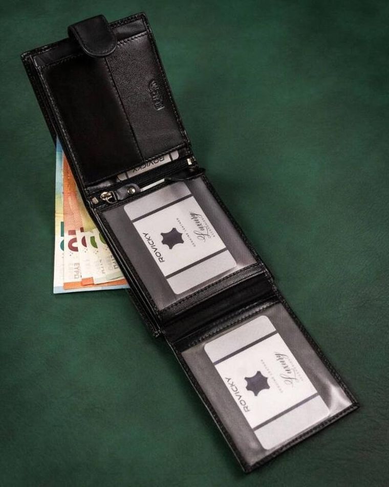 Zestaw: Portfel, Brelok, czarny, skórzany, RFID, Rovicky