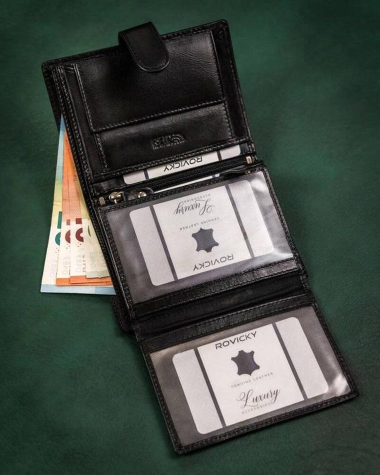 Zestaw: Portfel, Brelok, czarny, skórzany, RFID, Rovicky