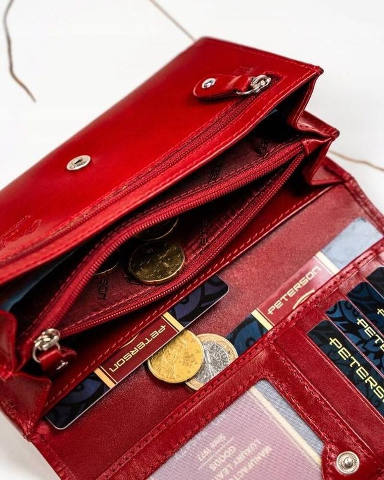 Zestaw: Portfel, Brelok, czerwony, skórzany, RFID, Peterson