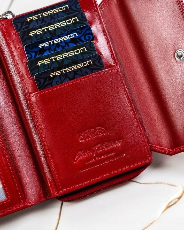 Zestaw: Portfel, Brelok, czerwony, skórzany, RFID, Peterson