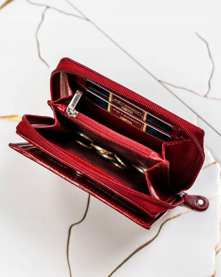 Zestaw: Portfel, Brelok, czerwony, skórzany, RFID, Peterson